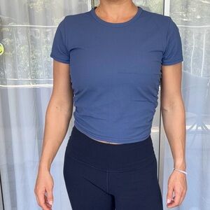 Lululemon Athletica Ribbed Align Blue Ruched Crop Tee